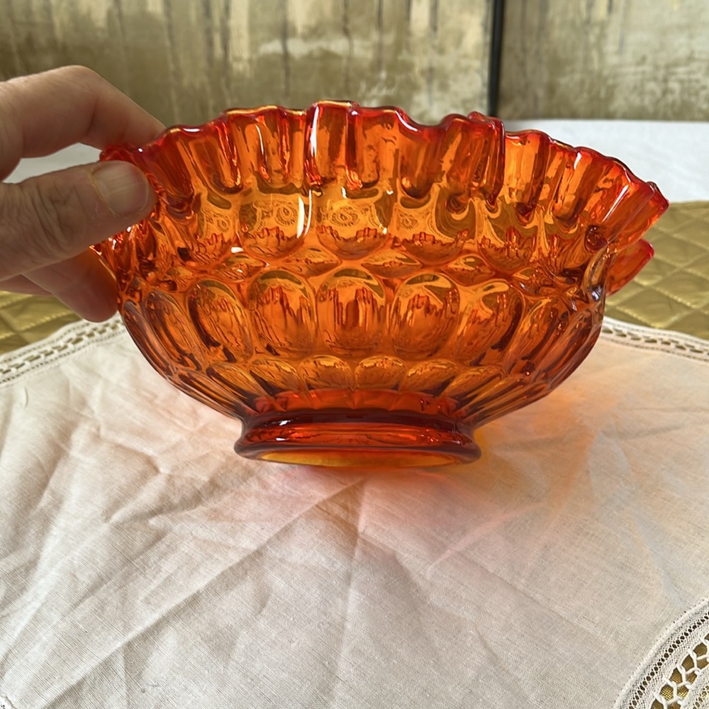 Fenton Orange/Red Ruffled  Coin Dot Bowl - Picture 3 of 6